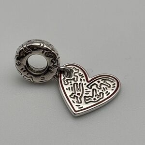 Line Art People Heart Dangle Charm - Silver - Keith Haring inspired